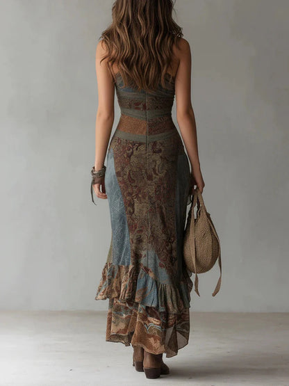MIRIAM™ | Vestido largo asimétrico con estampado étnico y abertura lateral