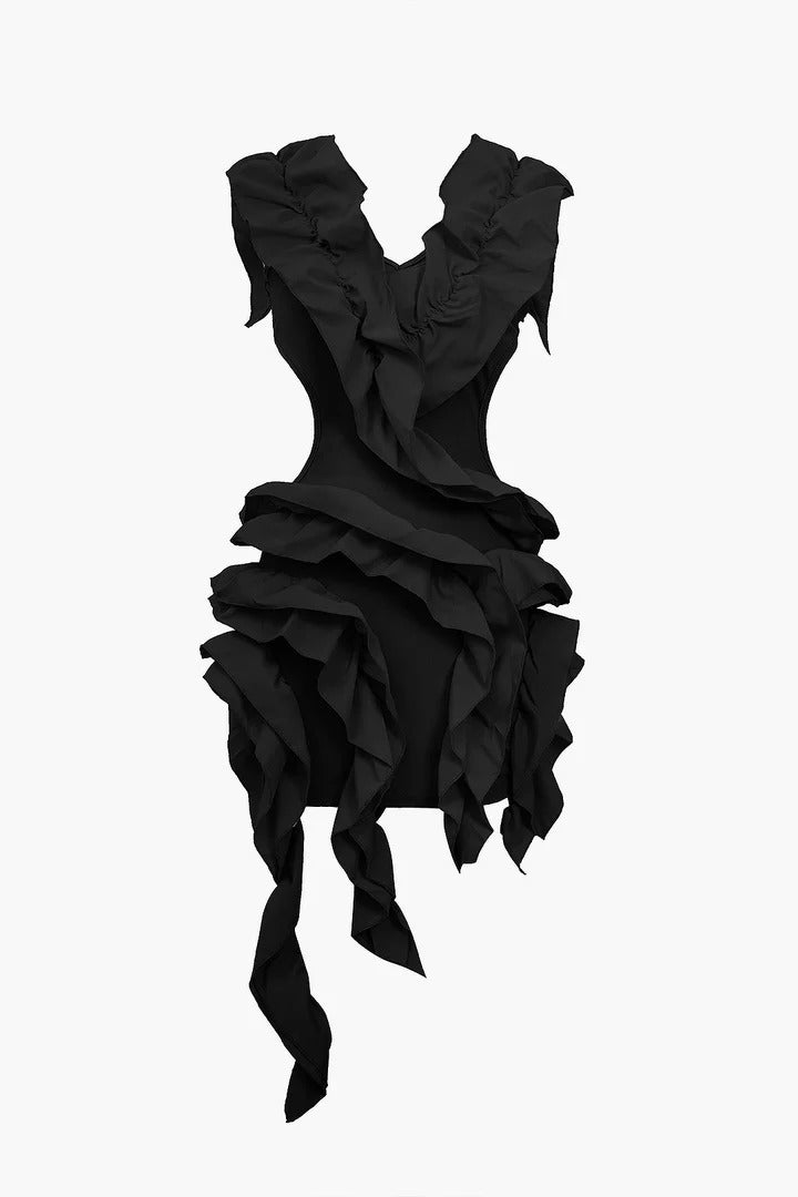 Vestido midi ÁFRICA sin espalda con volantes.