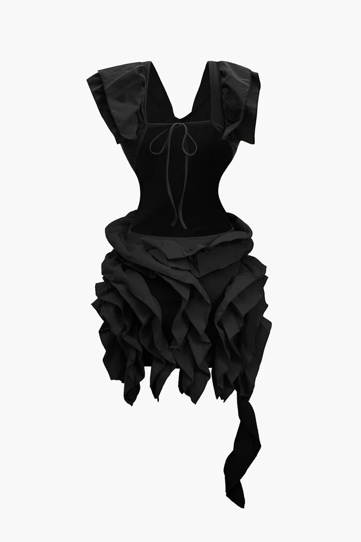 Vestido midi ÁFRICA sin espalda con volantes.