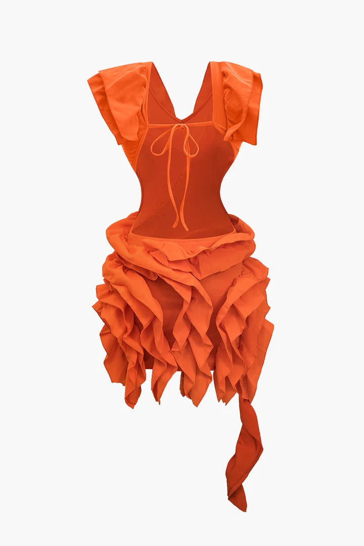 Vestido midi ÁFRICA sin espalda con volantes.