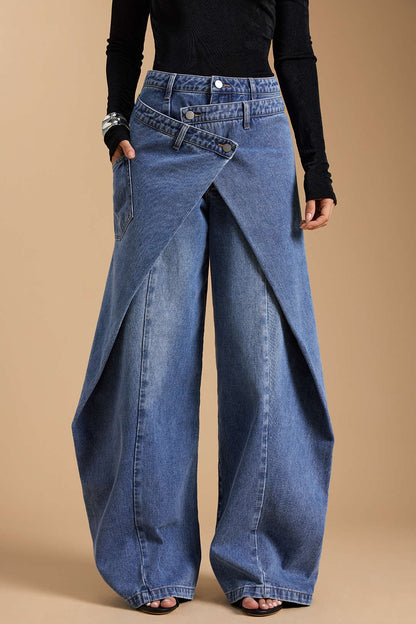 Vaqueros JAM oversize asimétricos cruzado con botones, denim.