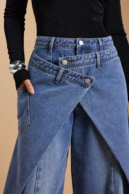 Vaqueros JAM oversize asimétricos cruzado con botones, denim.