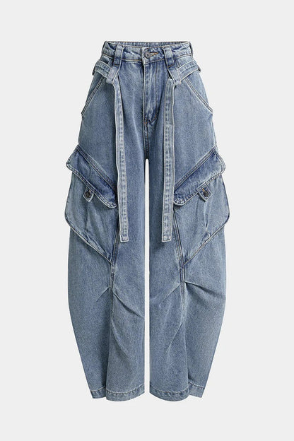 Balloon jeans JULIETA, cargo, oversize, vaquero de pierna ancha con cinturón.