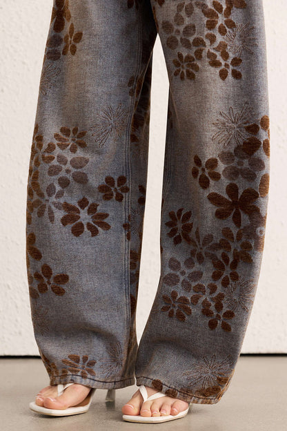 Vaqueros GUILLERMINA oversize de talle alto con bolsillos y estampado floral de mezclilla.