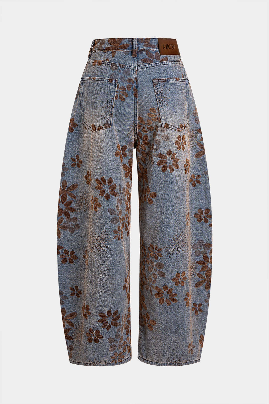 Vaqueros GUILLERMINA oversize de talle alto con bolsillos y estampado floral de mezclilla.