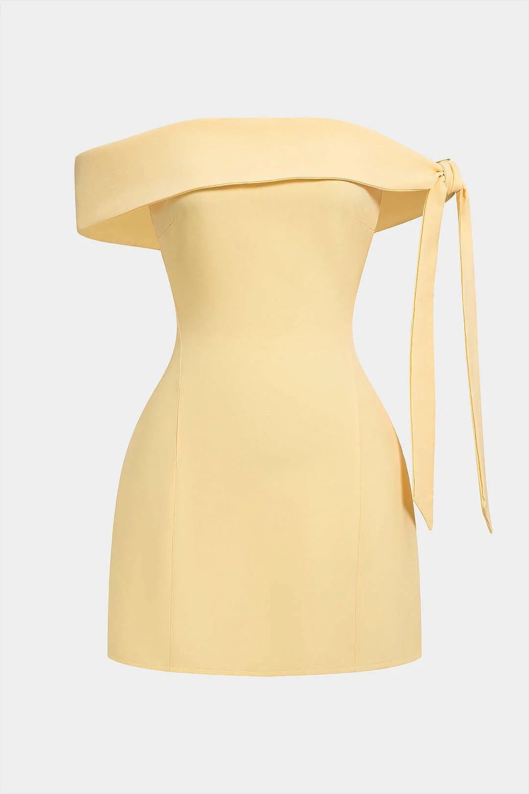 Minivestido MILAGROS asimétrico sin mangas con escote Bardot y lazo