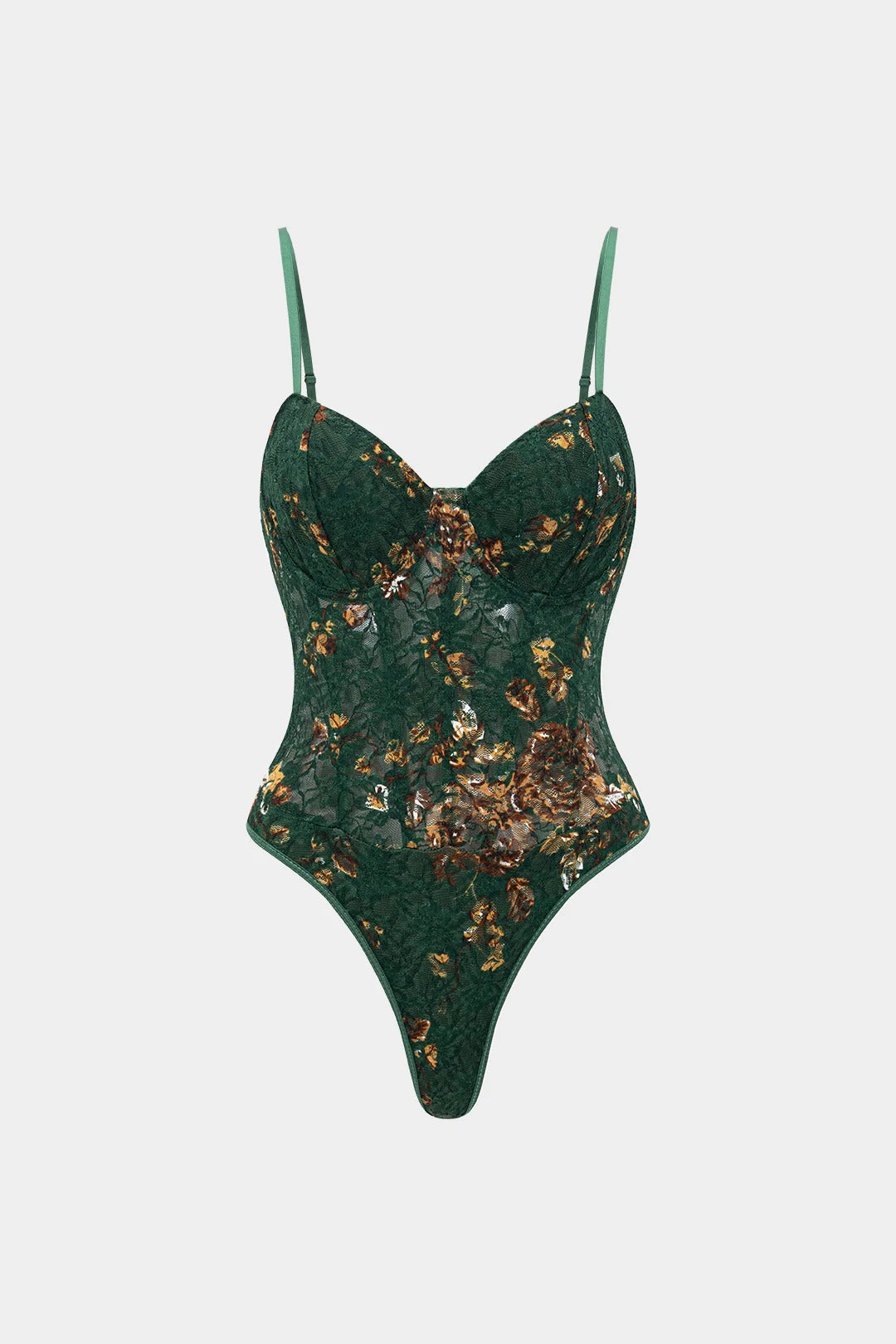 Body NOIR BLOOM sin mangas tipo bustier corsé con estampado floral bordado.
