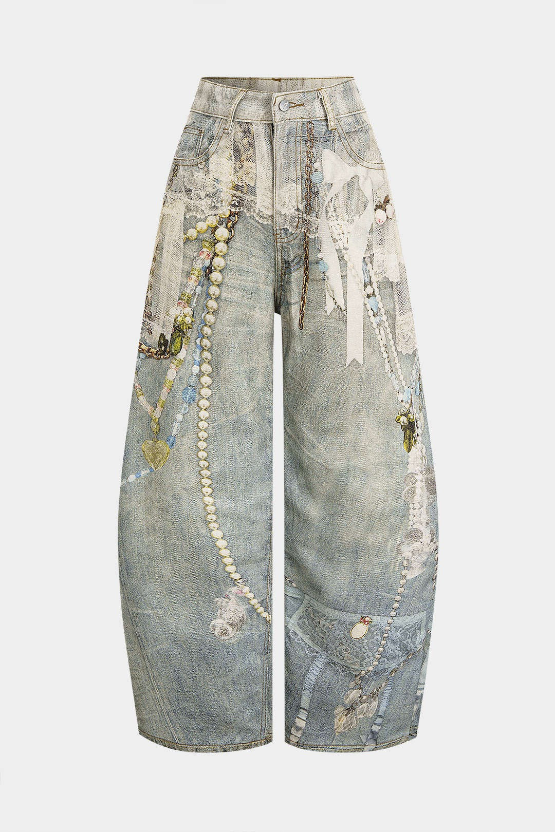 Pantalones ZELIN oversize vaqueros de pierna ancha con estampado abstracto.