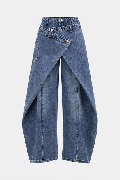 Vaqueros JAM oversize asimétricos cruzado con botones, denim.