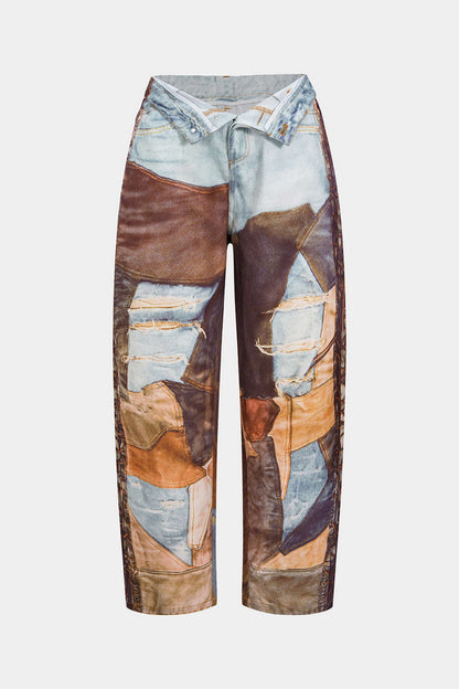 Pantalones COLAGE anchos con botones y bloques de color.