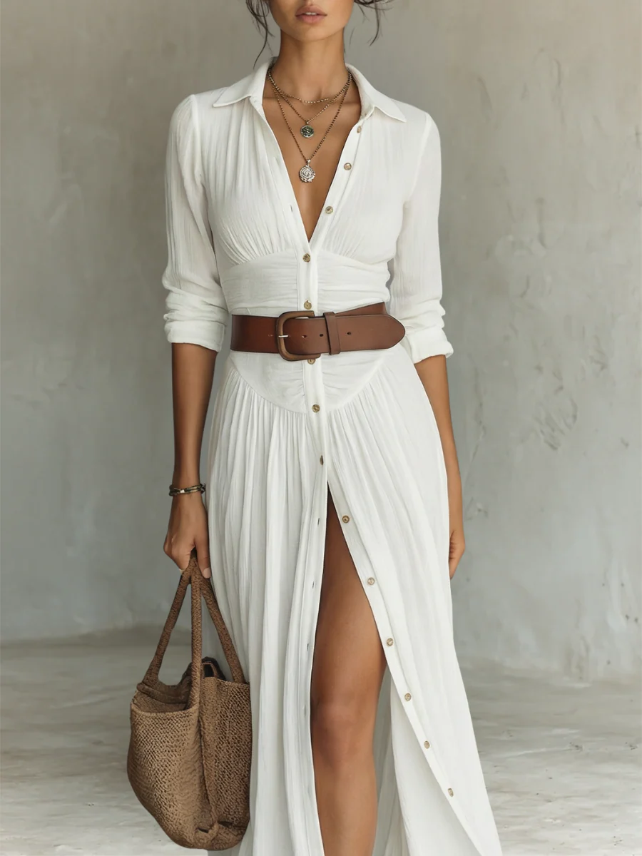 Vestido DAKOTA, cuello de solapa mangas largas.