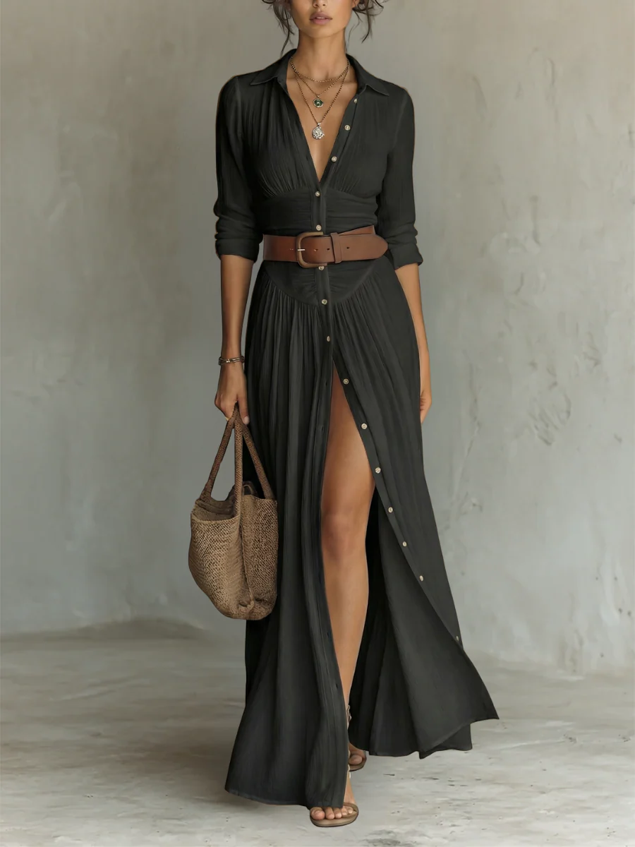 Vestido DAKOTA, cuello de solapa mangas largas.