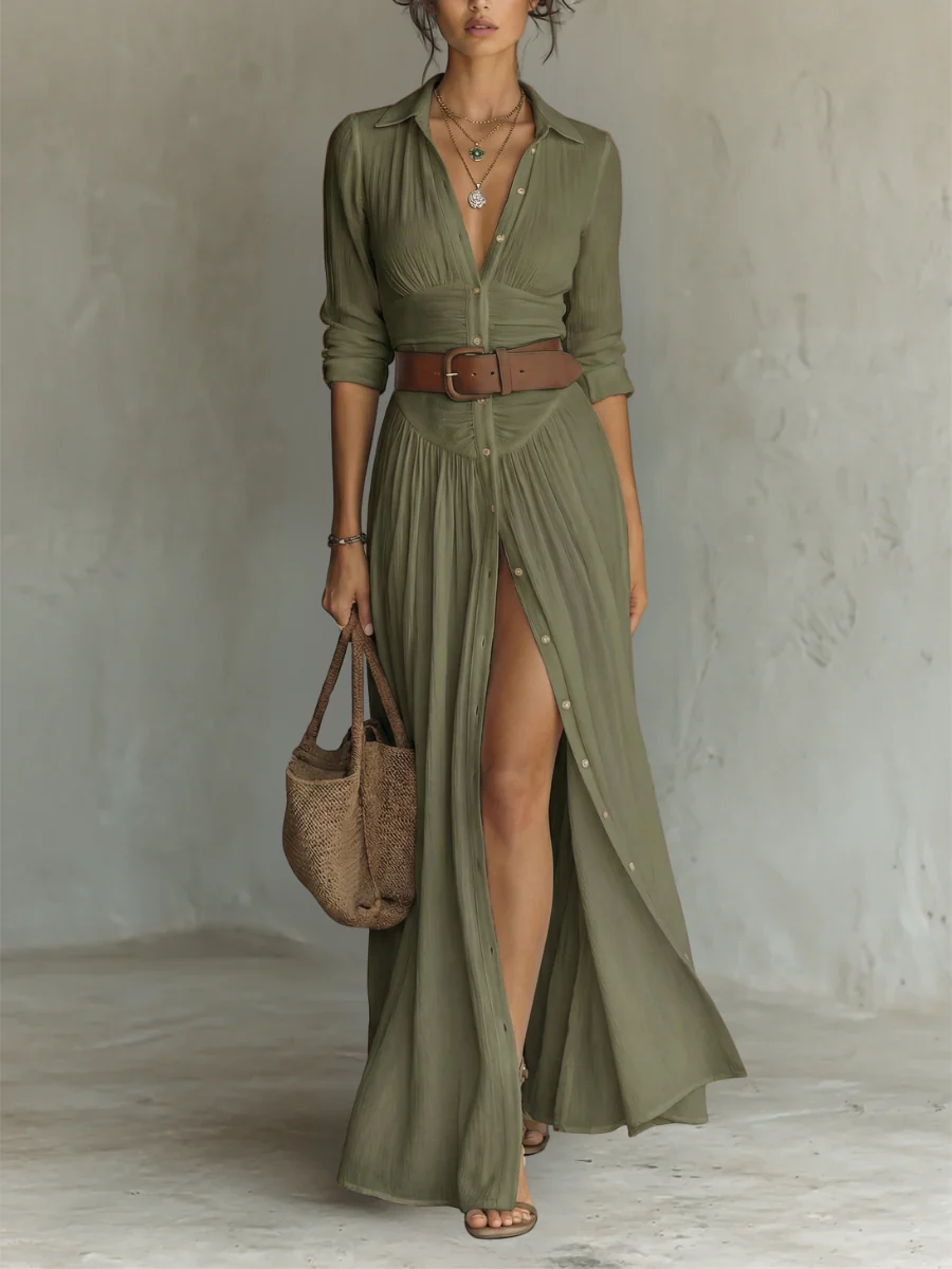 Vestido DAKOTA, cuello de solapa mangas largas.