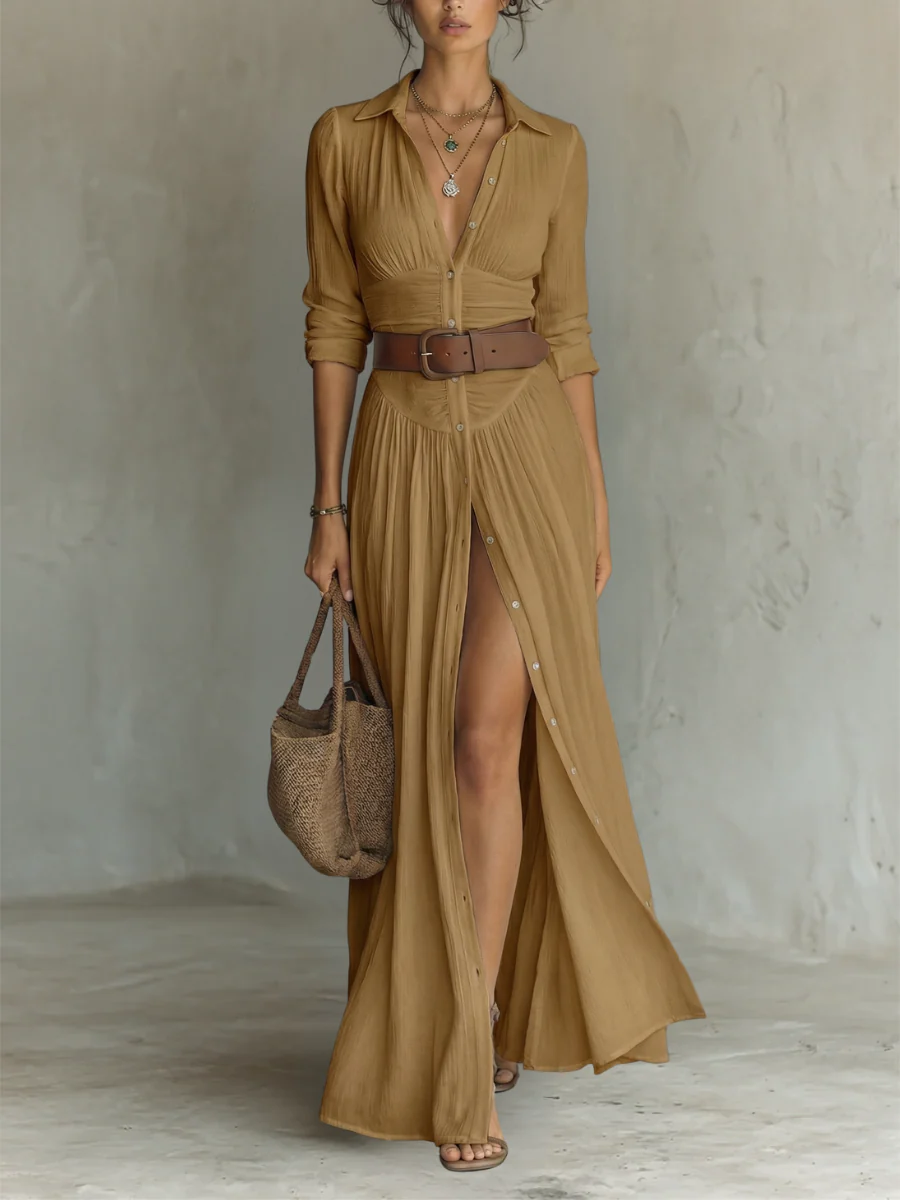 Vestido DAKOTA, cuello de solapa mangas largas.
