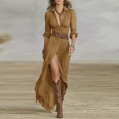 Vestido DAKOTA, cuello de solapa mangas largas.