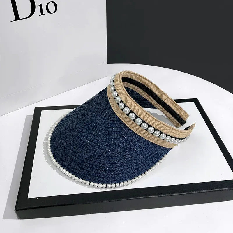 Sombrero de playa informal con visera de perlas