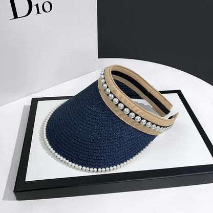 Sombrero de playa informal con visera de perlas