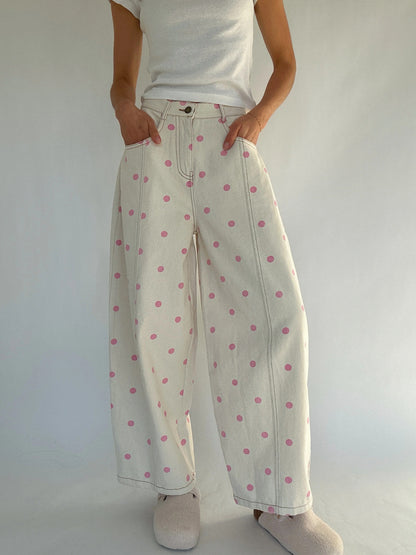 Pantalón PRINCESS, ancho, delicado, con lunares.