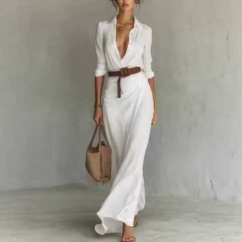 Vestido DAKOTA, cuello de solapa mangas largas.