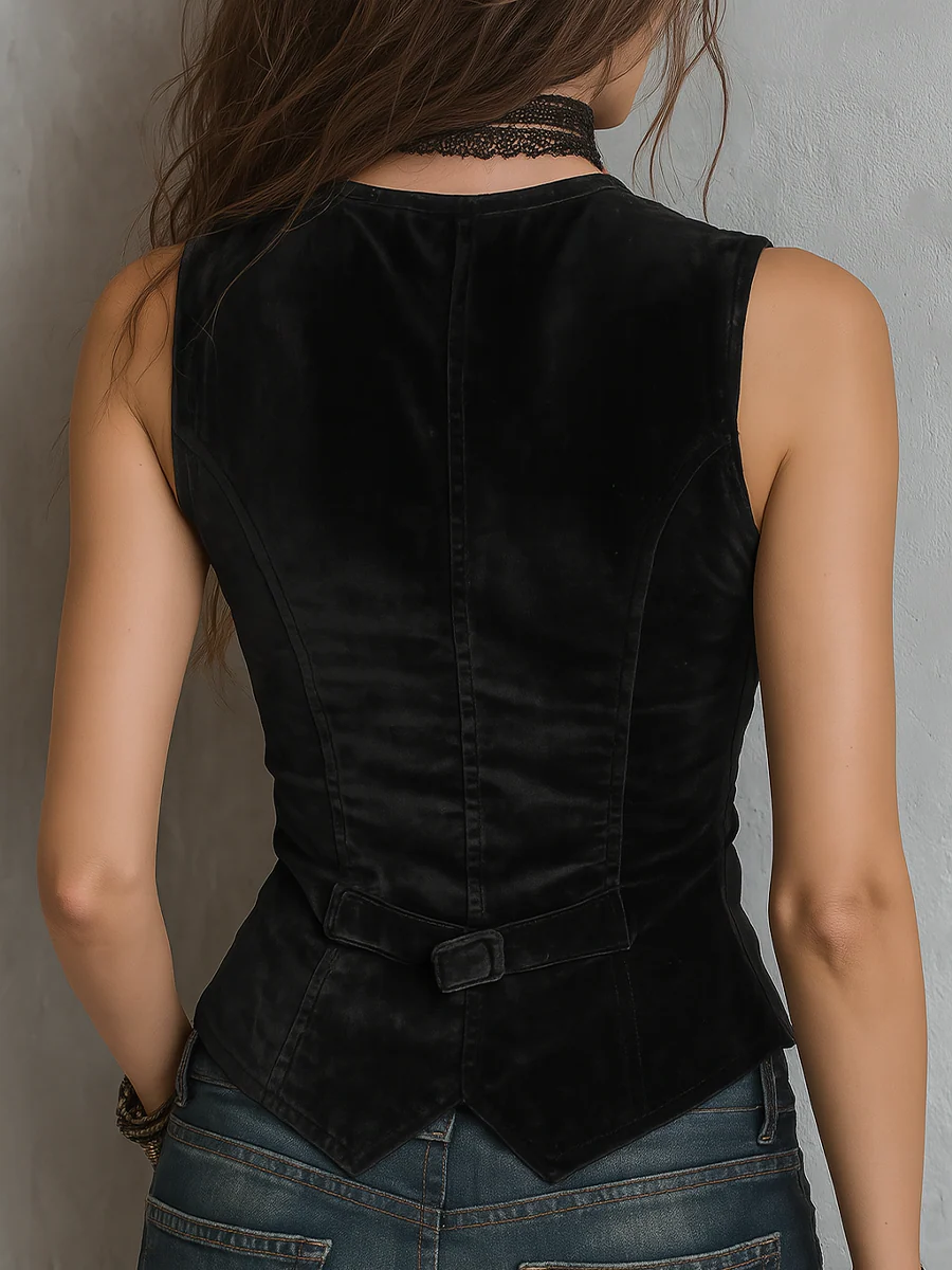 Chaleco Obsidiana vintage de terciopelo con escote redondo en V
