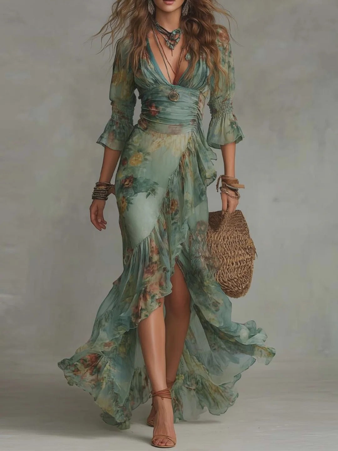 Vestido Florencia largo cruzado estilo retro romantico