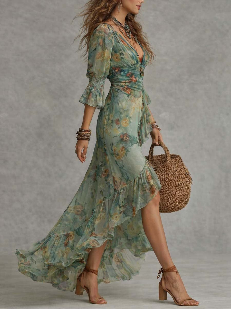 Vestido Florencia largo cruzado estilo retro romantico