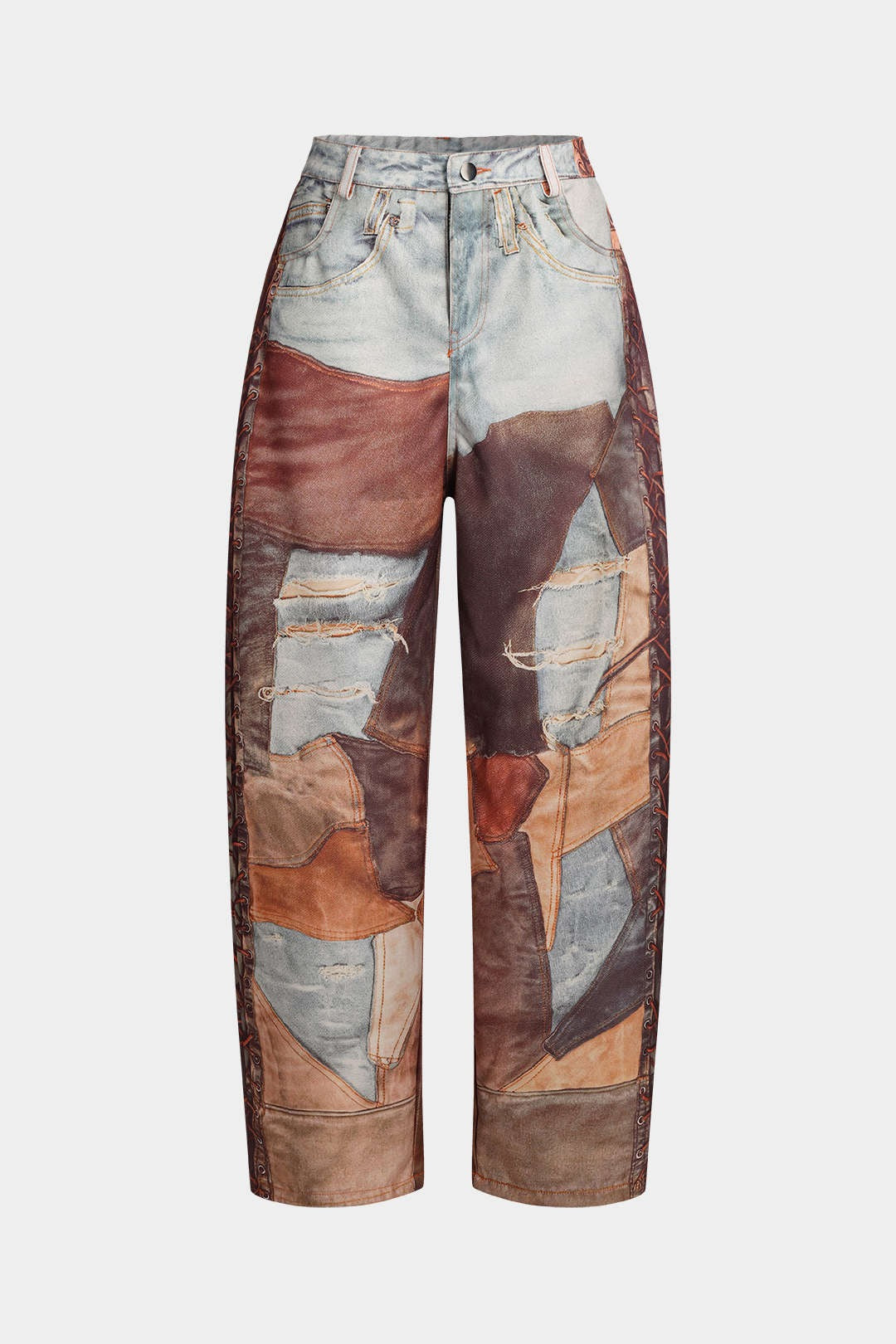 Pantalones COLAGE anchos con botones y bloques de color.