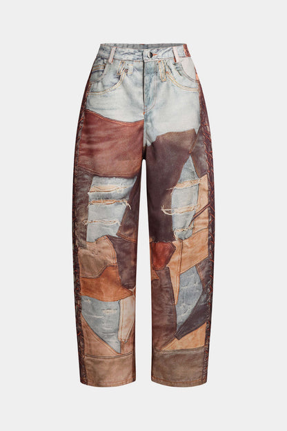 Pantalones COLAGE anchos con botones y bloques de color.