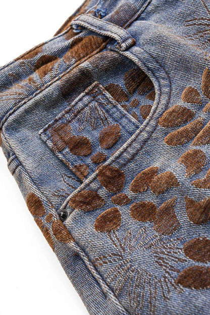Vaqueros GUILLERMINA oversize de talle alto con bolsillos y estampado floral de mezclilla.