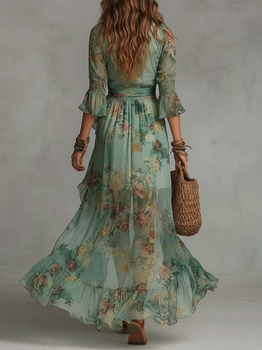 Vestido Florencia largo cruzado estilo retro romantico