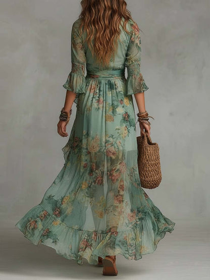 Vestido Florencia largo cruzado estilo retro romantico