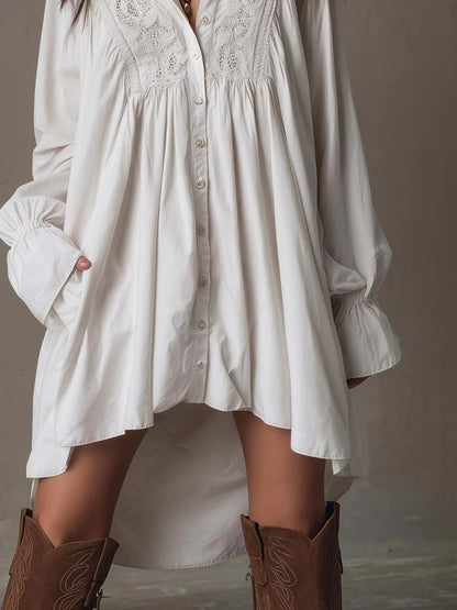 Minivestido MILAGROS de manga larga con encaje y bajo irregular de estilo retro