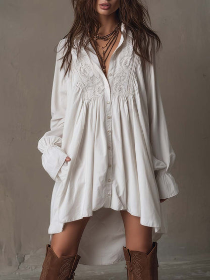 Minivestido MILAGROS de manga larga con encaje y bajo irregular de estilo retro