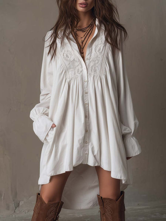 Minivestido MILAGROS de manga larga con encaje y bajo irregular de estilo retro