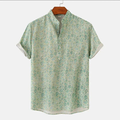 Camisa NOHA Hombre Manga Corta | Camisa Casual Cuello Mandarín Verano Elegante
