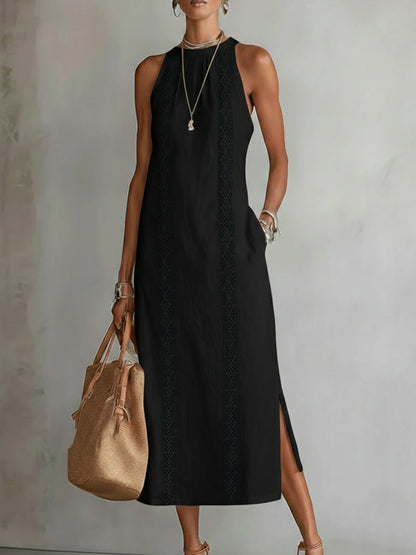 JIMENA | Vestido midi de lino con cuello halter.