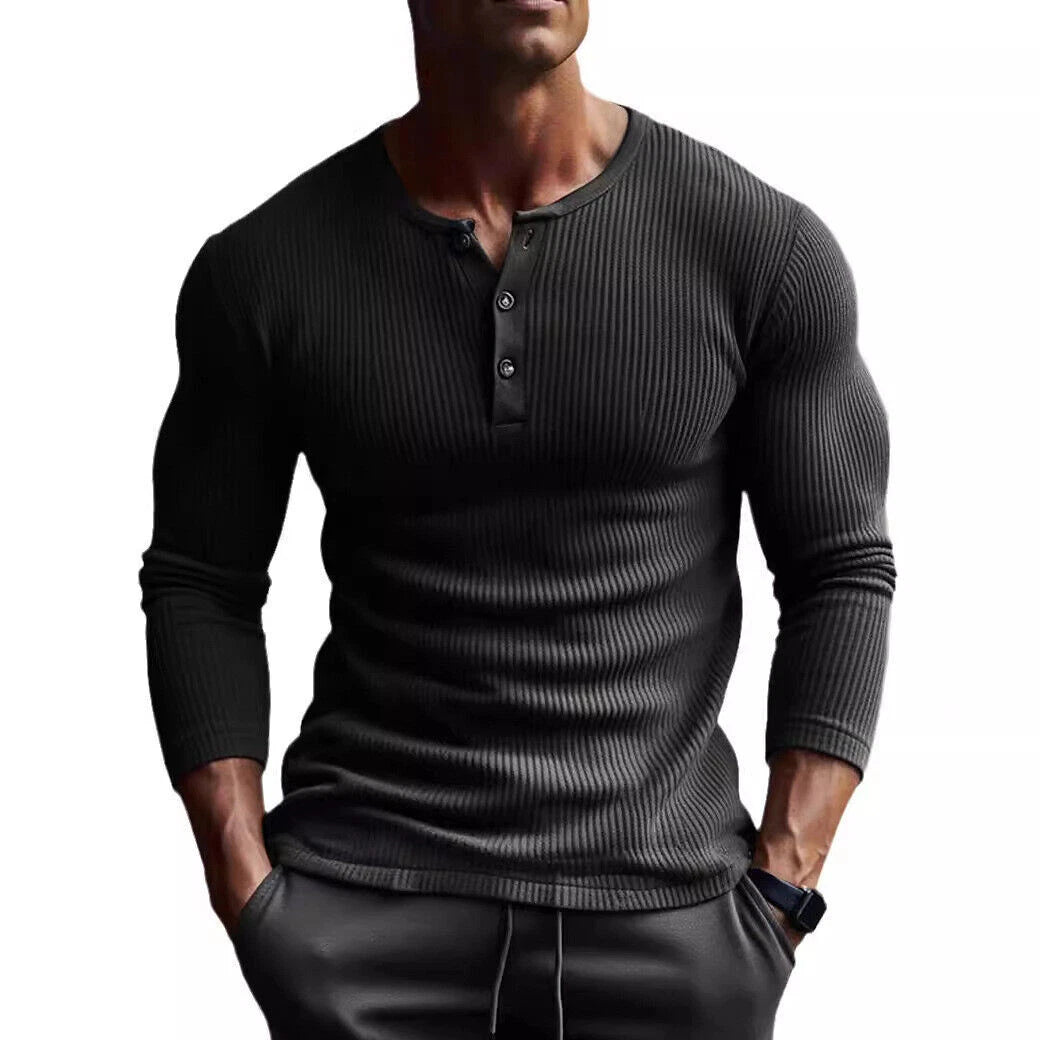 Camiseta GIORGO Henley de Hombre Ajustada | Manga Larga Elástica Casual y Moderna