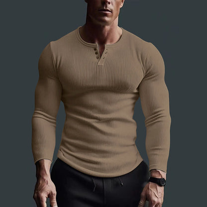 Camiseta GIORGO Henley de Hombre Ajustada | Manga Larga Elástica Casual y Moderna