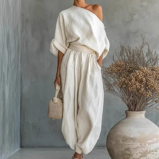 Conjunto AMANDA para mujer, escote asimétrico y de un solo hombro.