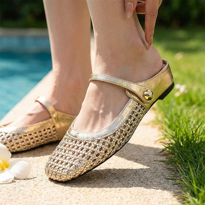 Mules DIANA tejidas para mujer con punta cuadrada y cierre Mary Jane