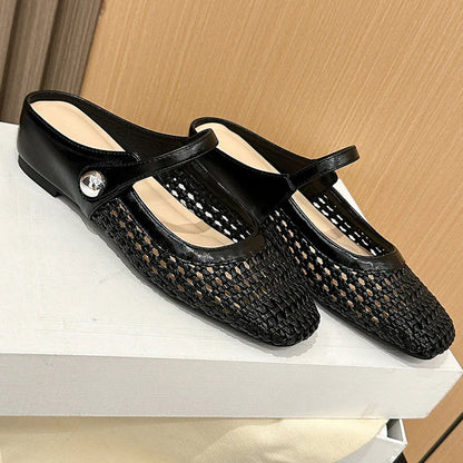 Mules DIANA tejidas para mujer con punta cuadrada y cierre Mary Jane